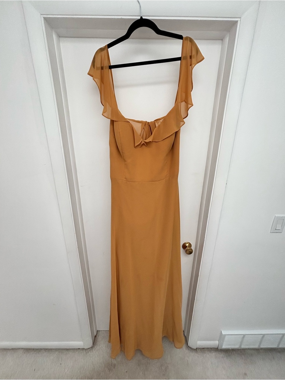 Allure Mustard Ruffle-Trim Maxi Dress